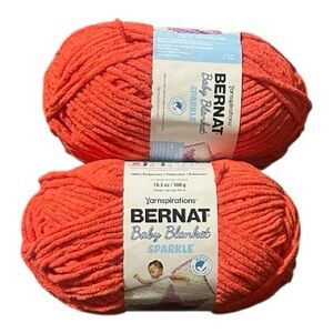 2 Skeins- Yarnspirations Bernat Baby Blanket Sparkle Yarn - Vibrant Orange